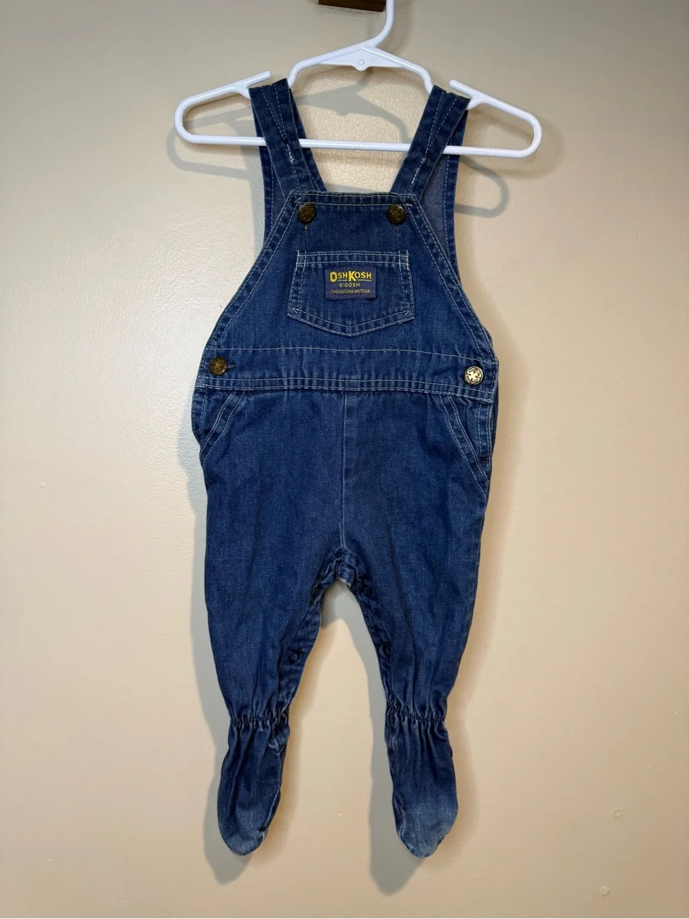 Vintage Oshkosh B'Gosh Footie Denim overalls - made in USA garment workers